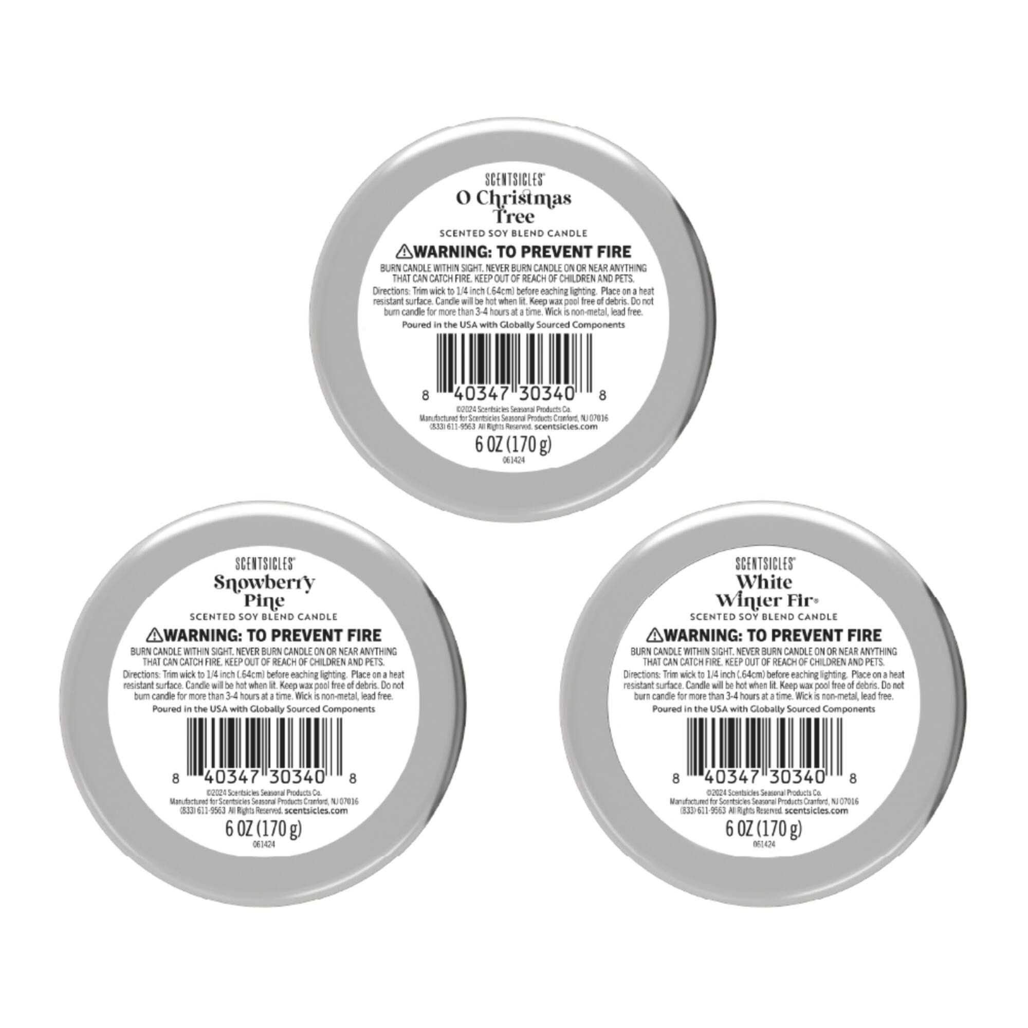 Scentsicles Candles White Winter Fir, O Christmas Tree and Snowberry Pine, 3 pack